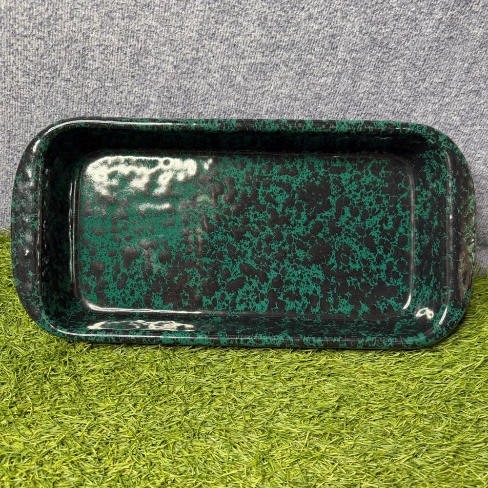 Bennington Potters Vermont Green Spongeware Rectangular Baker Dish 1183 Read